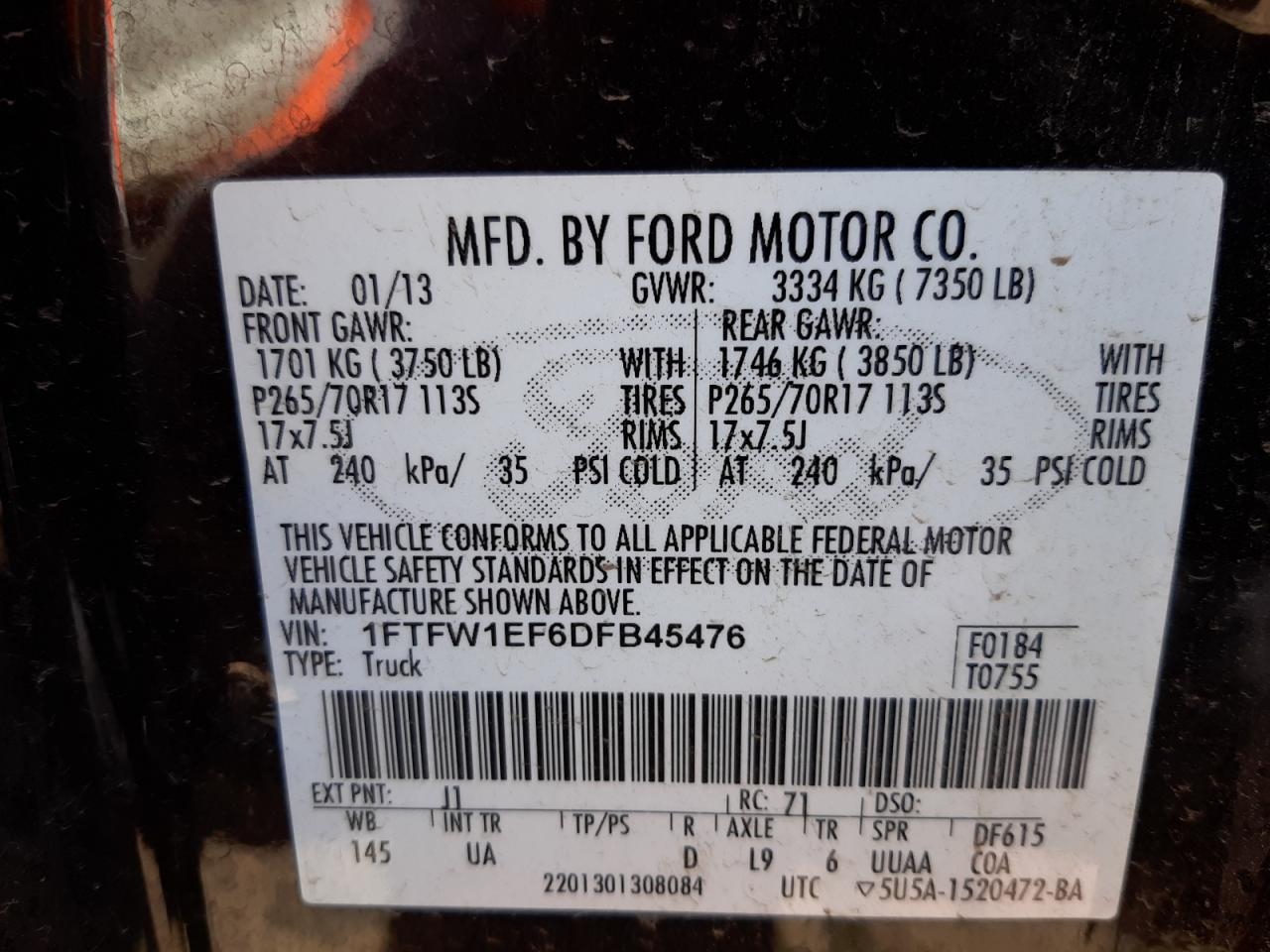 Photo 10 from auction – 2013 FORD F150 SUPER with VIN 1FTFW1EF6DFB45476