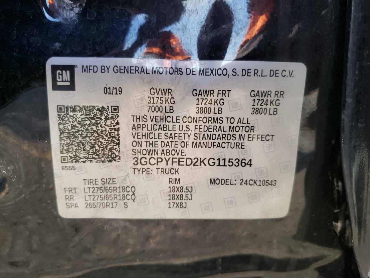 Photo 10 from auction – 2019 CHEVROLET SILVERADO with VIN 3GCPYFED2KG115364