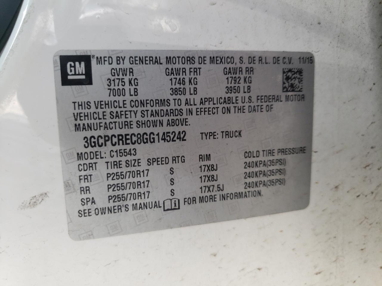 Photo 10 from auction – 2016 CHEVROLET SILVERADO with VIN 3GCPCREC8GG145242