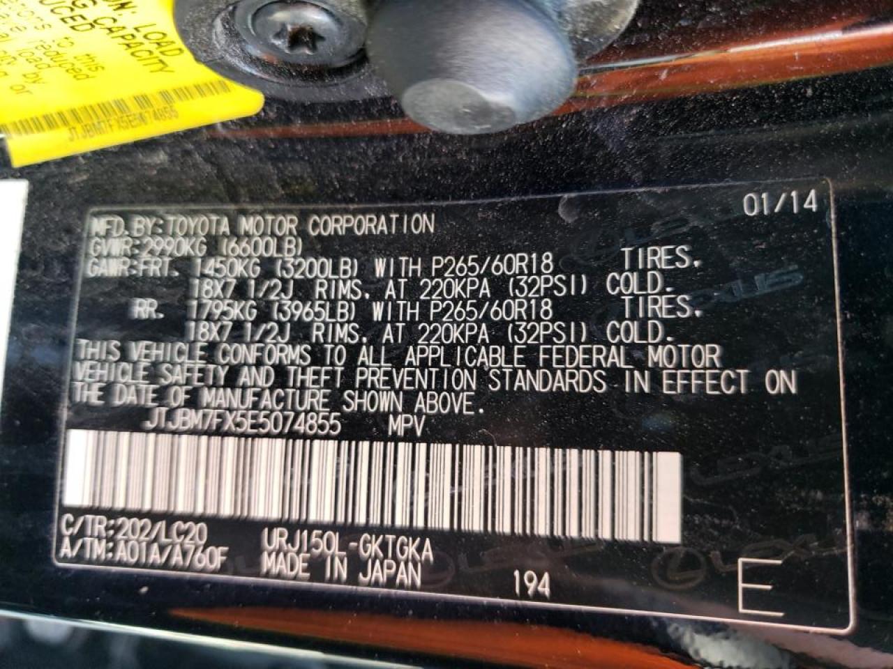 Photo 10 from auction – 2014 LEXUS GX 460 with VIN JTJBM7FX5E5074855