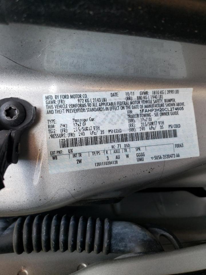 Photo 10 from auction – 2012 FORD FOCUS SEL with VIN 1FAHP3H20CL274605