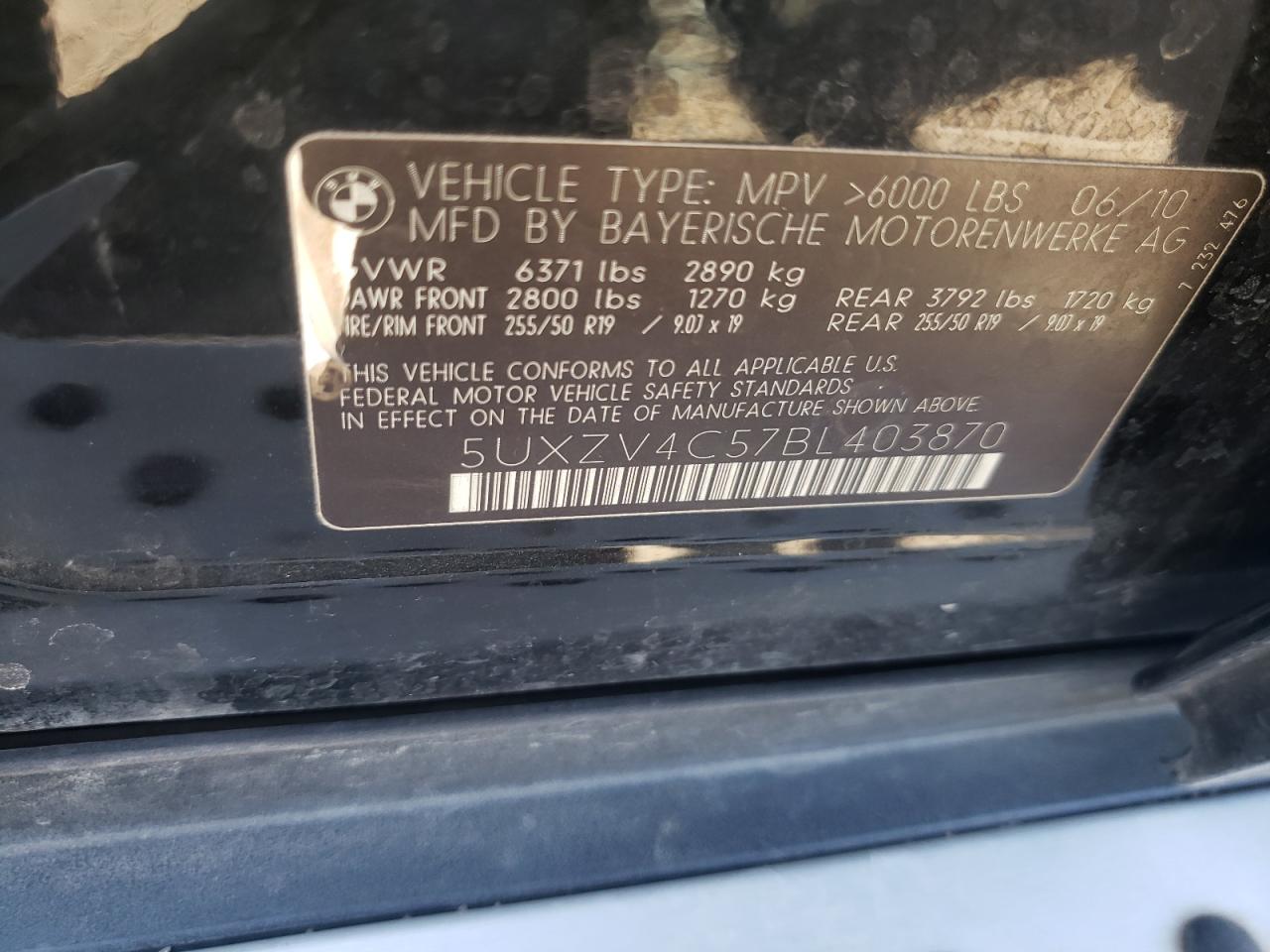 Photo 10 from auction – 2011 BMW X5 XDRIVE3 with VIN 5UXZV4C57BL403870