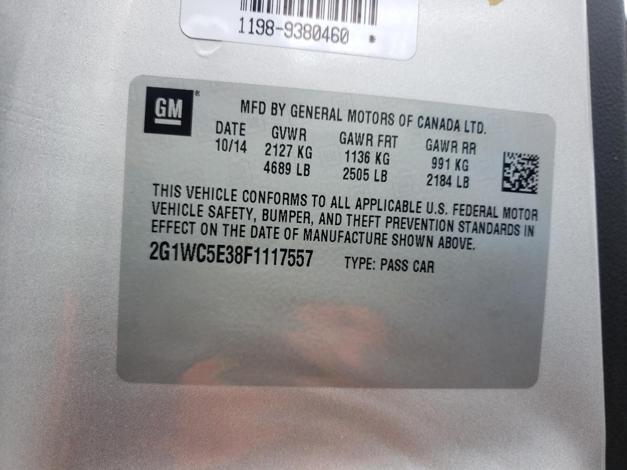 Photo 10 from auction – 2015 CHEVROLET IMPALA LIM with VIN 2G1WC5E38F1117557