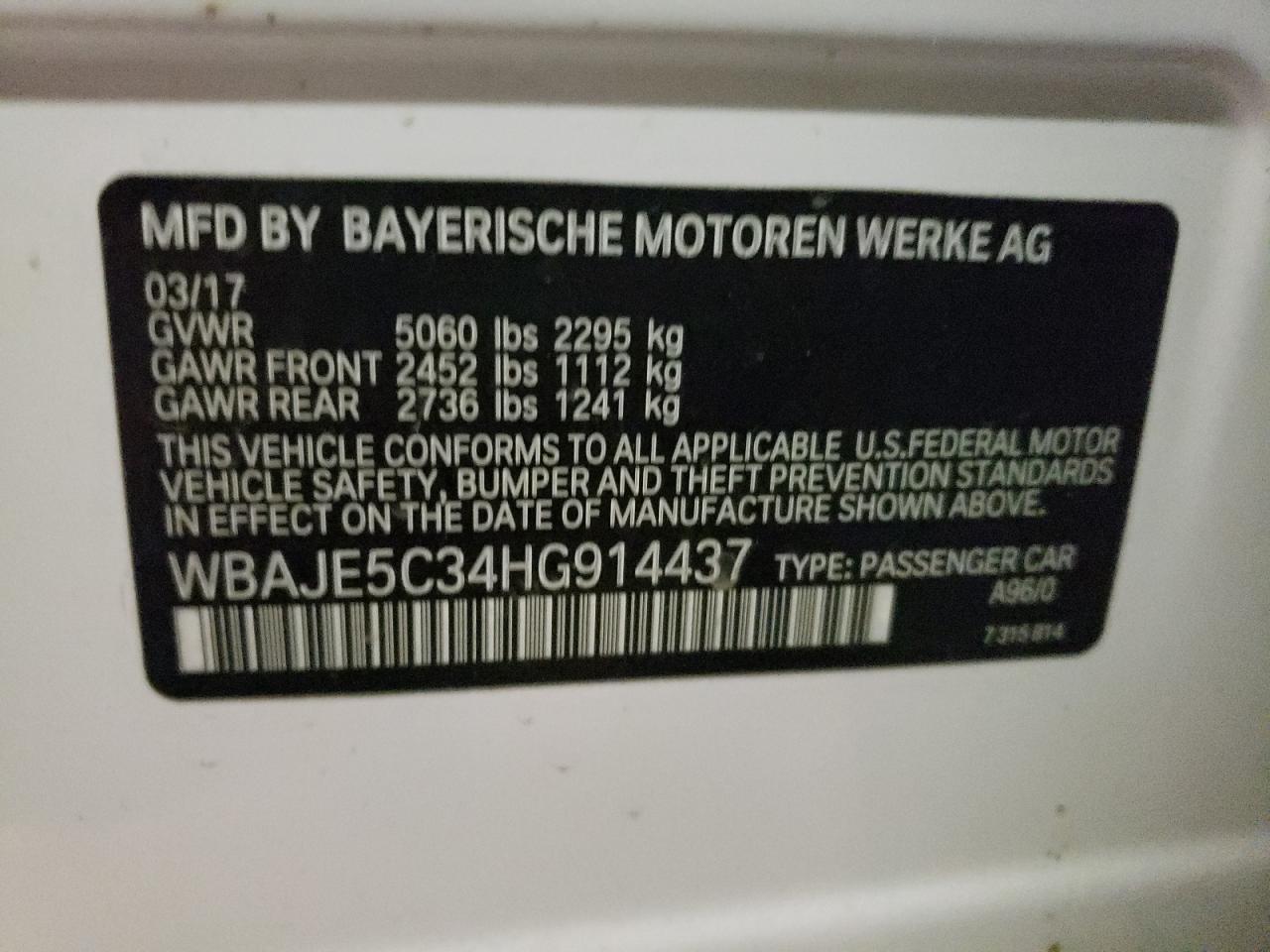 Photo 10 from auction – 2017 BMW 540 I with VIN WBAJE5C34HG914437