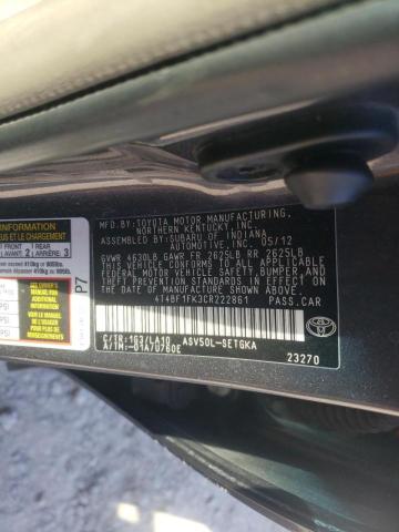 Zdjęcie 10 z aukcji – 2012 TOYOTA CAMRY BASE z VIN 4T4BF1FK3CR222861