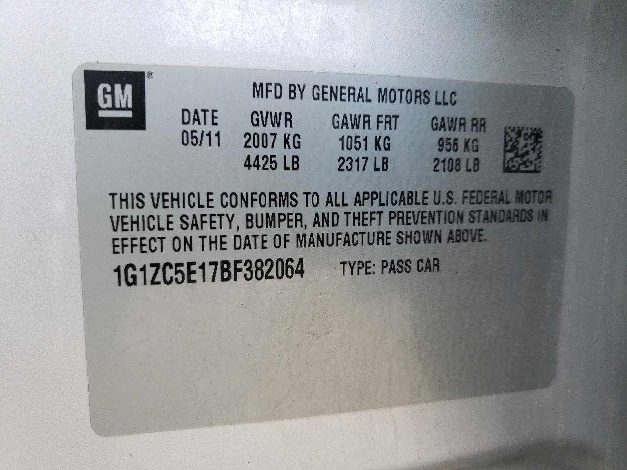 Photo 10 from auction – 2011 CHEVROLET MALIBU 1LT with VIN 1G1ZC5E17BF382064
