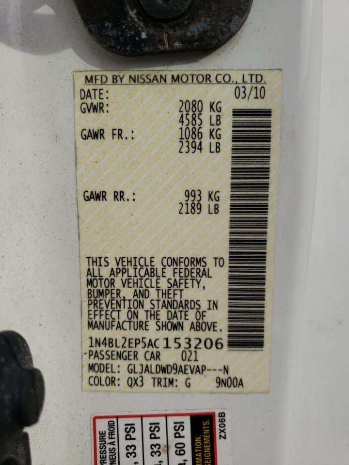 Photo 10 from auction – 2010 NISSAN ALTIMA SR with VIN 1N4BL2EP5AC153206