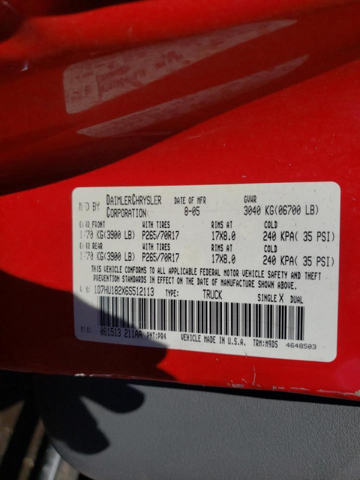 Photo 10 from auction – 2006 DODGE RAM 1500 S with VIN 1D7HU182X6S512113