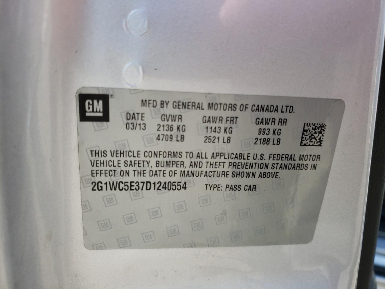 Photo 10 from auction – 2013 CHEVROLET IMPALA with VIN 2G1WC5E37D1240554