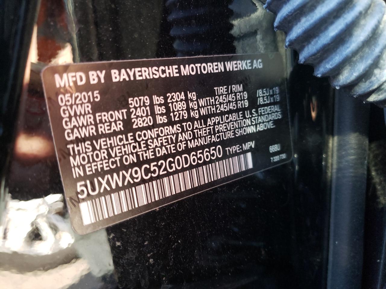Photo 10 from auction – 2016 BMW X3 XDRIVE2 with VIN 5UXWX9C52G0D65650