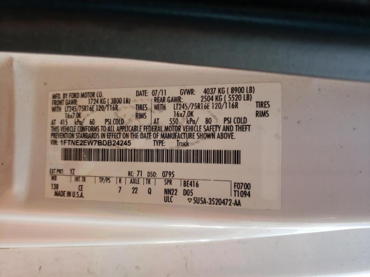Photo 10 from auction – 2011 FORD ECONOLINE with VIN 1FTNE2EW7BDB24245