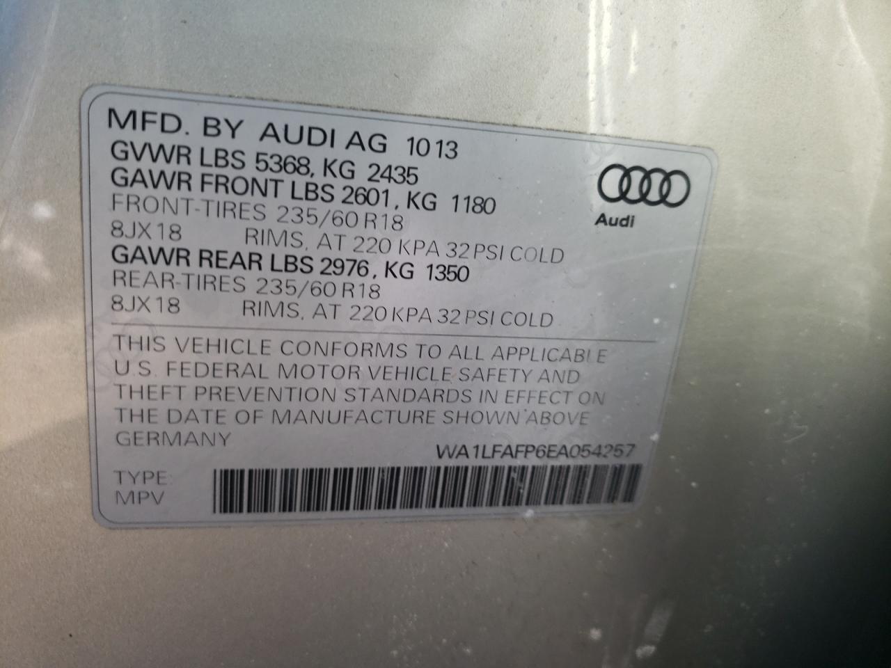 Photo 10 from auction – 2014 AUDI Q5 PREMIUM with VIN WA1LFAFP6EA054257