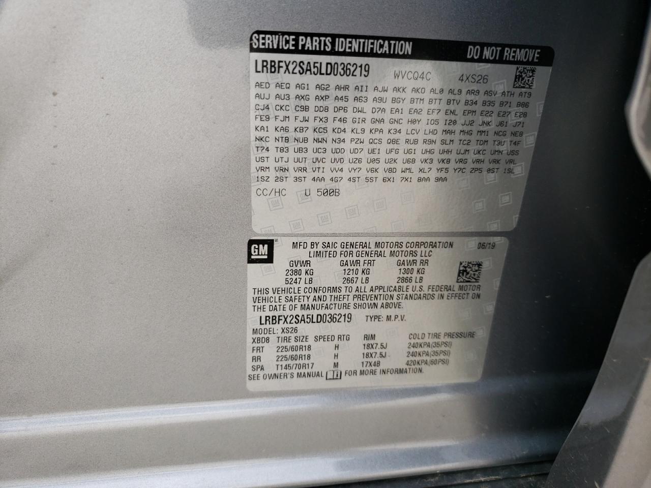 Photo 10 from auction – 2020 BUICK ENVISION E with VIN LRBFX2SA5LD036219
