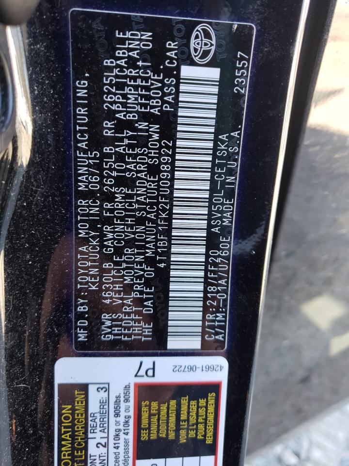 Photo 10 from auction – 2015 TOYOTA CAMRY LE with VIN 4T1BF1FK2FU098922