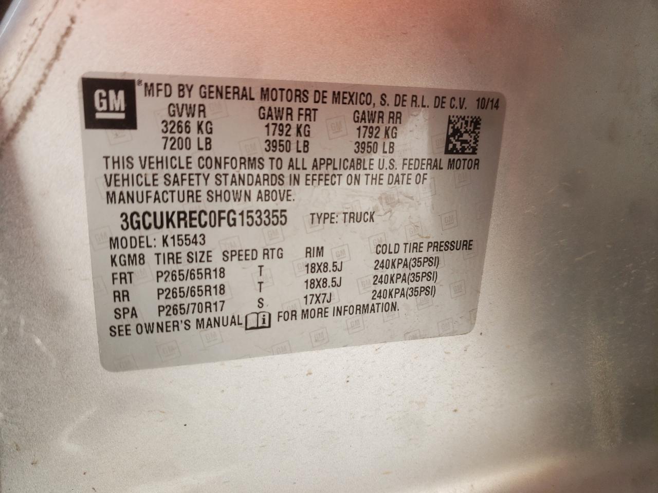 Photo 10 from auction – 2015 CHEVROLET SILVERADO with VIN 3GCUKREC0FG153355