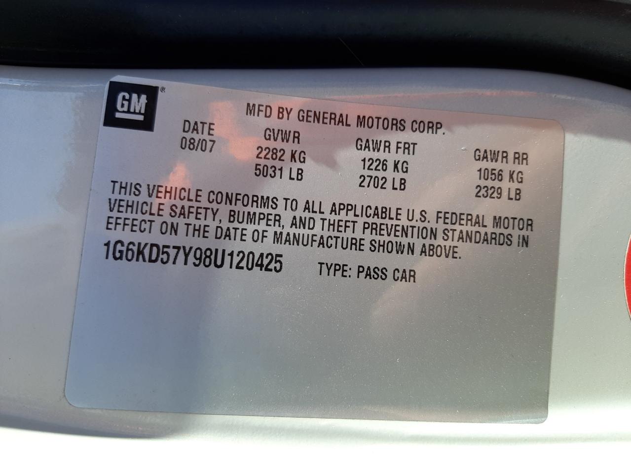 Photo 10 from auction – 2008 CADILLAC DTS with VIN 1G6KD57Y98U120425
