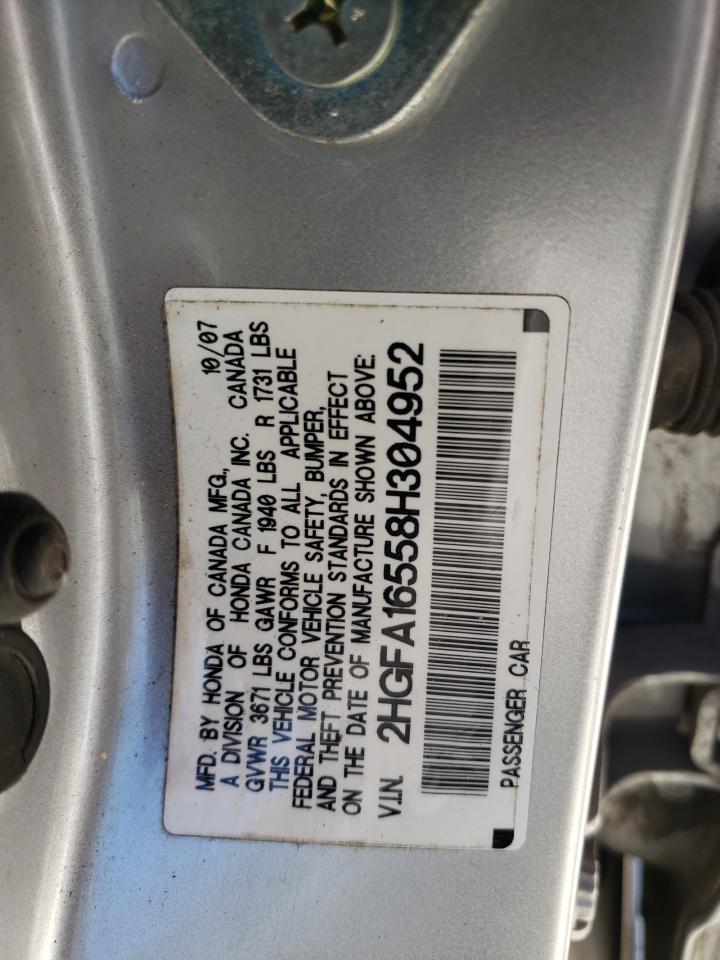 Photo 10 from auction – 2008 HONDA CIVIC LX with VIN 2HGFA16558H304952
