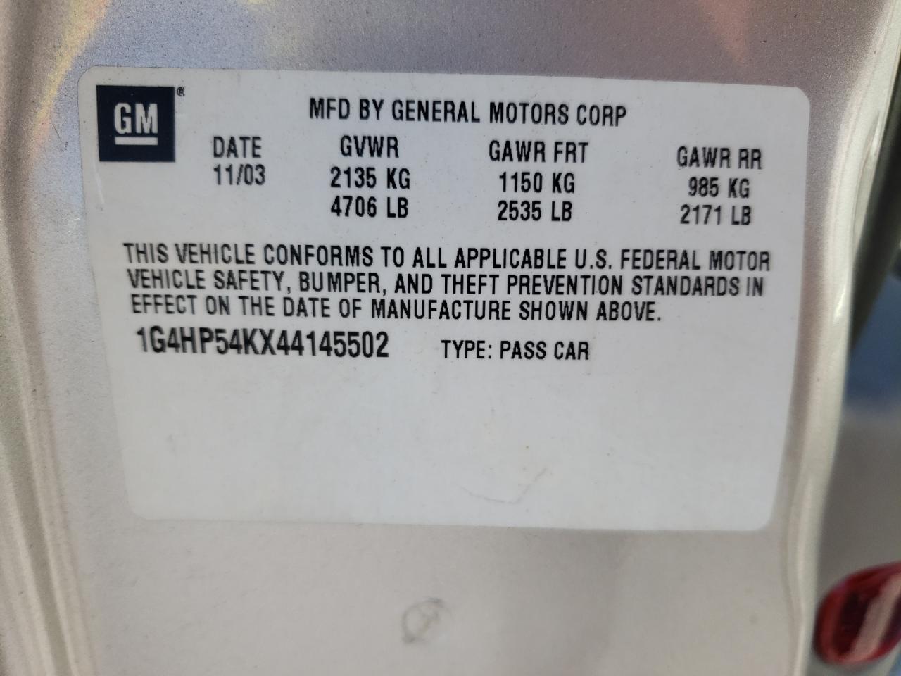 Photo 10 from auction – 2004 BUICK LESABRE CU with VIN 1G4HP54KX44145502