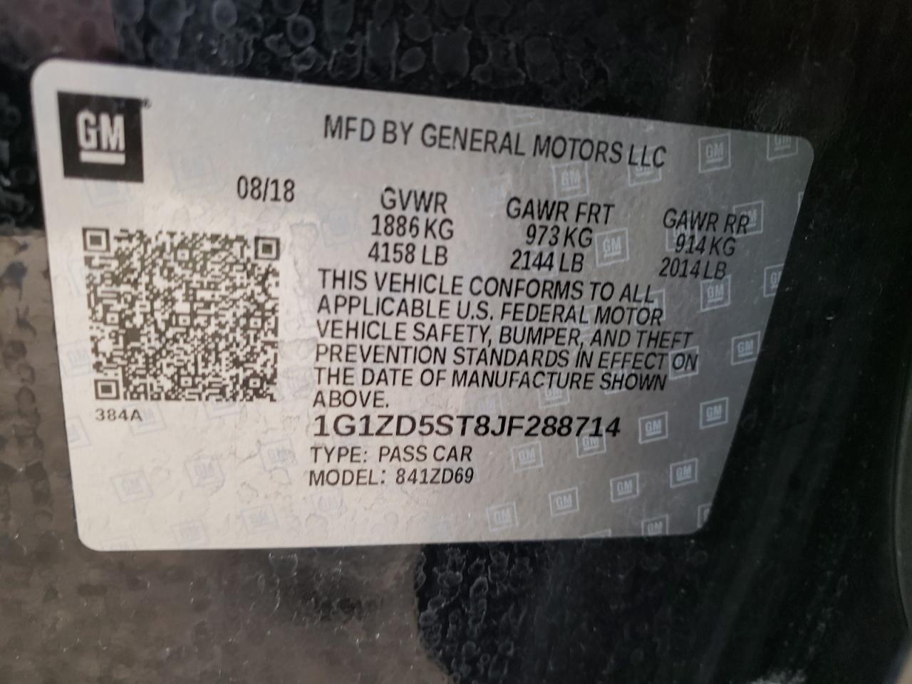 Photo 10 from auction – 2018 CHEVROLET MALIBU LT with VIN 1G1ZD5ST8JF288714