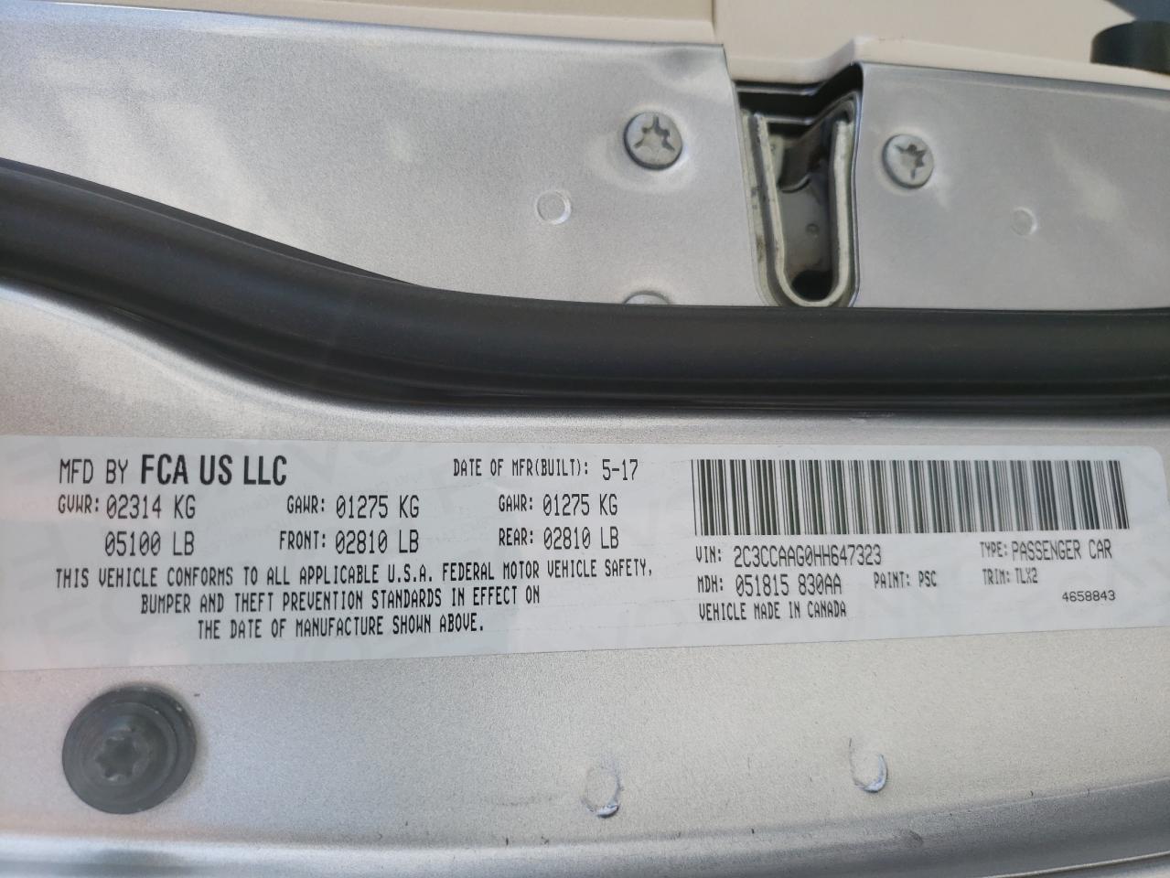 Photo 10 from auction – 2017 CHRYSLER 300 LIMITE with VIN 2C3CCAAG0HH647323
