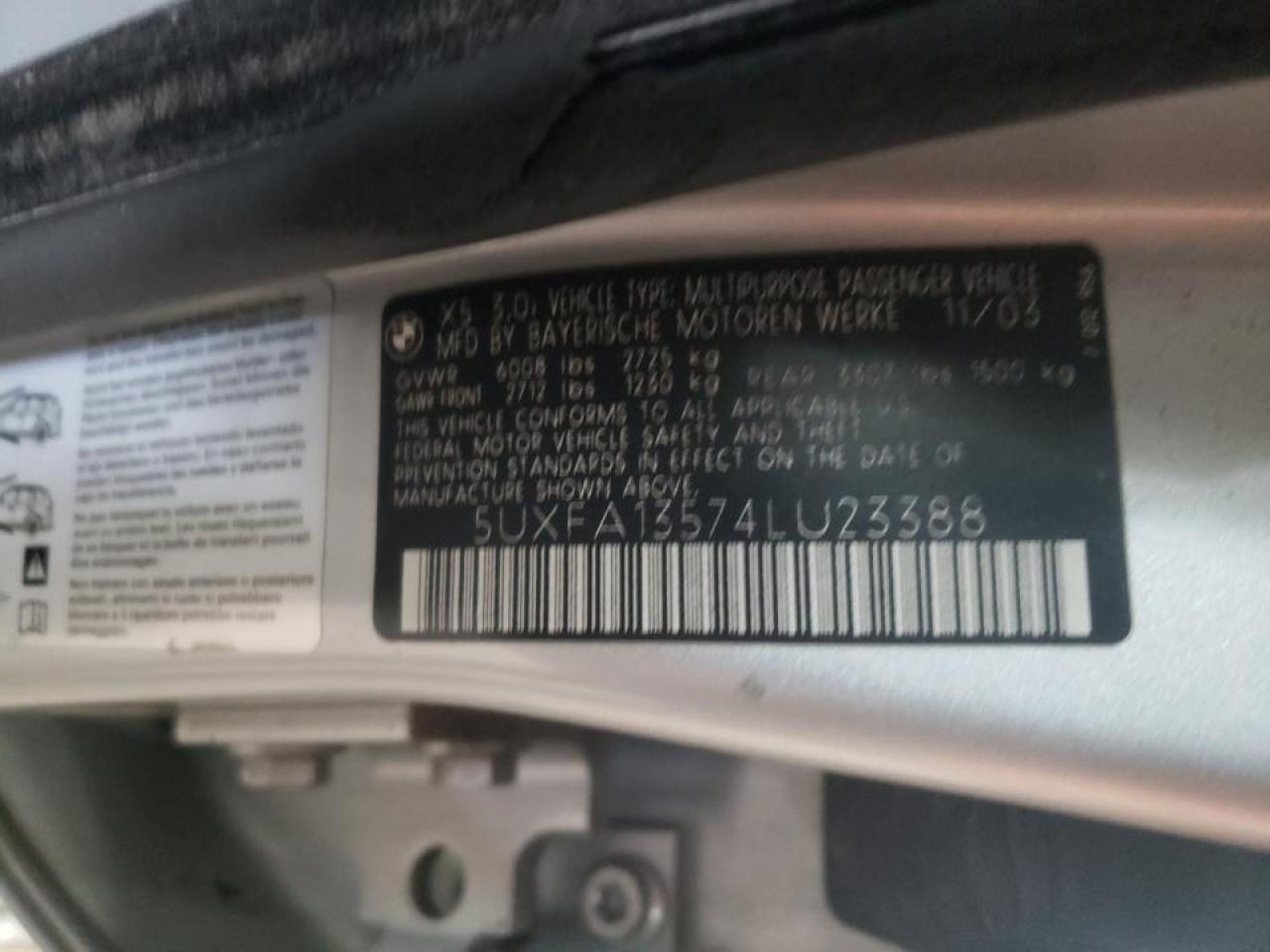 Photo 10 from auction – 2004 BMW X5 3.0I with VIN 5UXFA13574LU23388