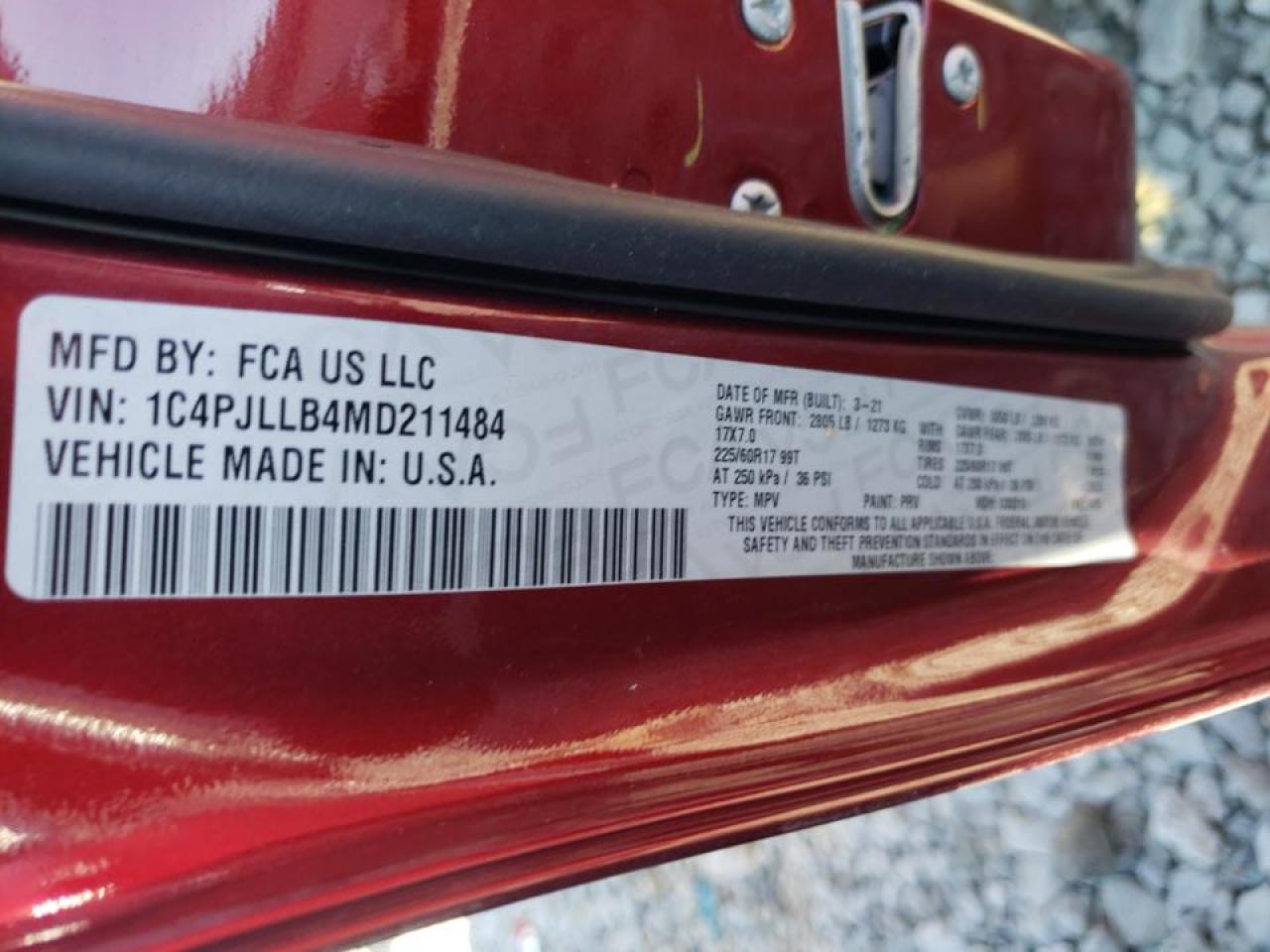 Photo 10 from auction – 2021 JEEP CHEROKEE L with VIN 1C4PJLLB4MD211484