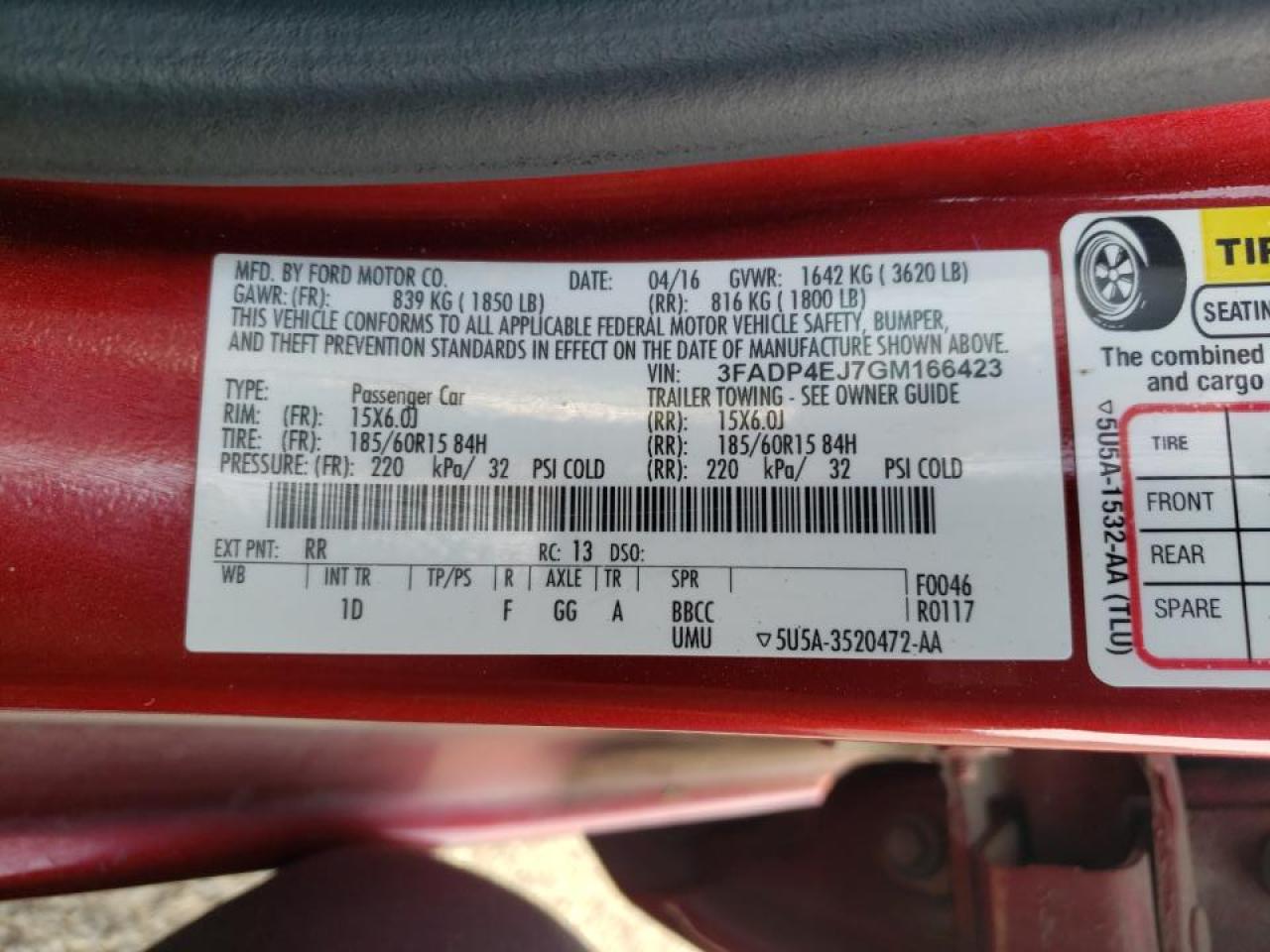 Photo 10 from auction – 2016 FORD FIESTA SE with VIN 3FADP4EJ7GM166423