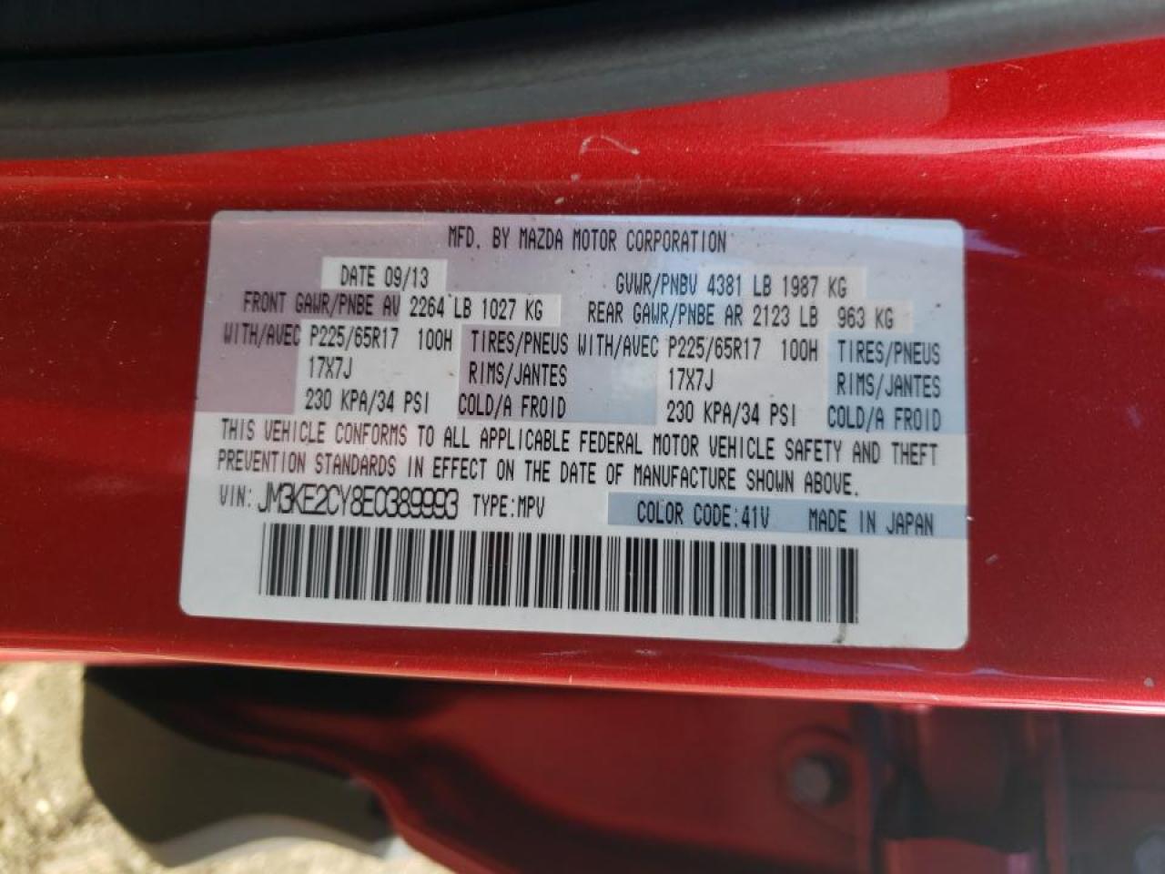 Photo 10 from auction – 2014 MAZDA CX-5 TOURI with VIN JM3KE2CY8E0389993