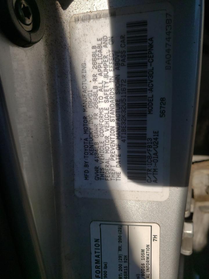 Photo 10 from auction – 2002 TOYOTA CAMRY with VIN 4T1BE32K32U511672
