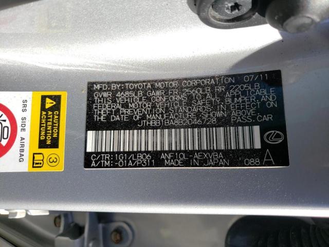 Photo 10 from auction – 2011 LEXUS HS 250H with VIN JTHBB1BA8B2046728