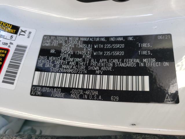 Photo 10 from auction – 2021 TOYOTA HIGHLANDER with VIN 5TDYZRAH8MS072214