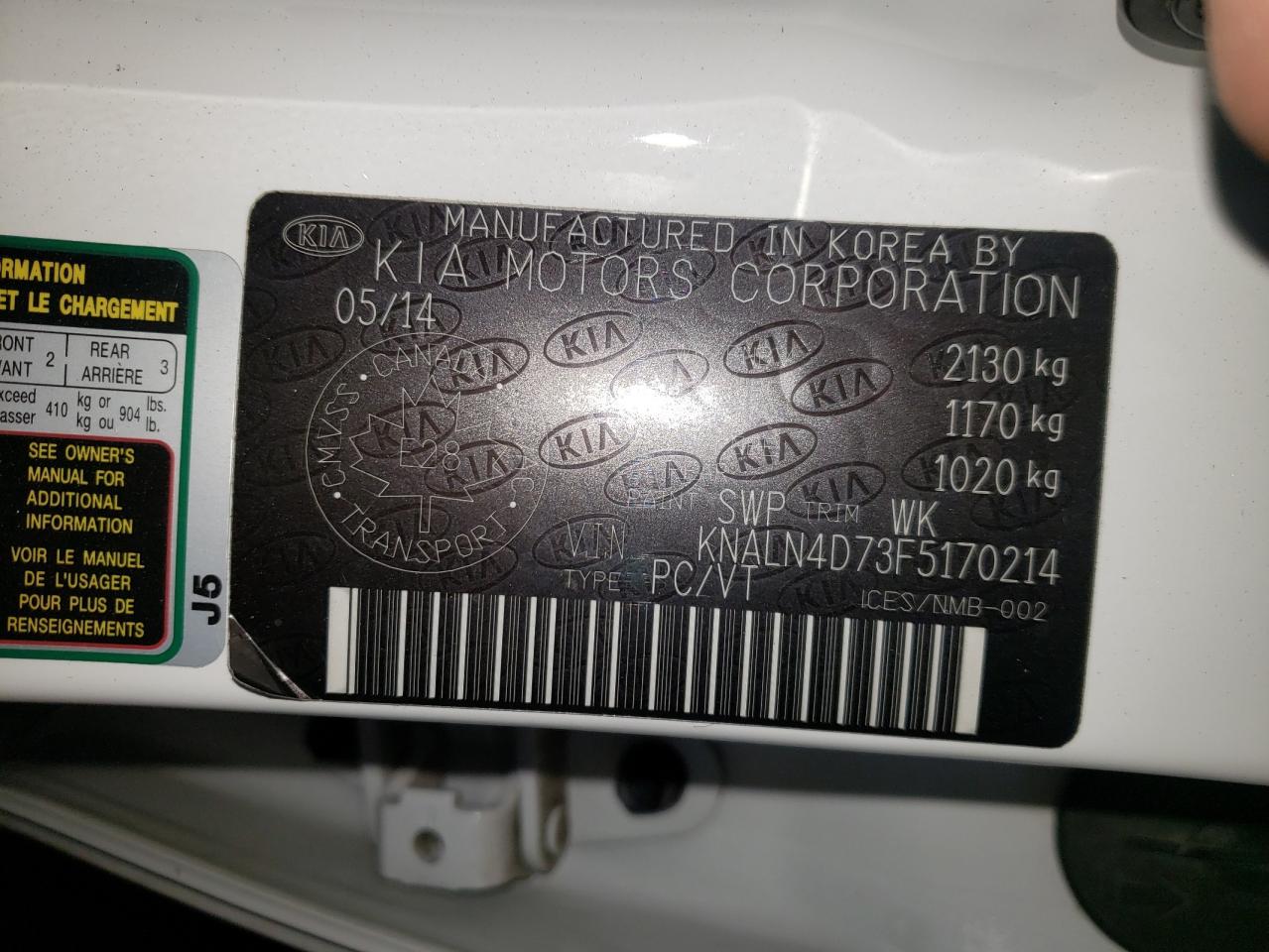 Photo 10 from auction – 2015 KIA CADENZA PR with VIN KNALN4D73F5170214