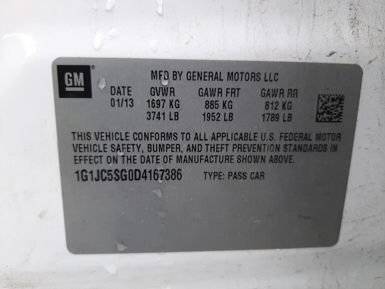Photo 10 from auction – 2013 CHEVROLET SONIC LT with VIN 1G1JC5SG0D4167386