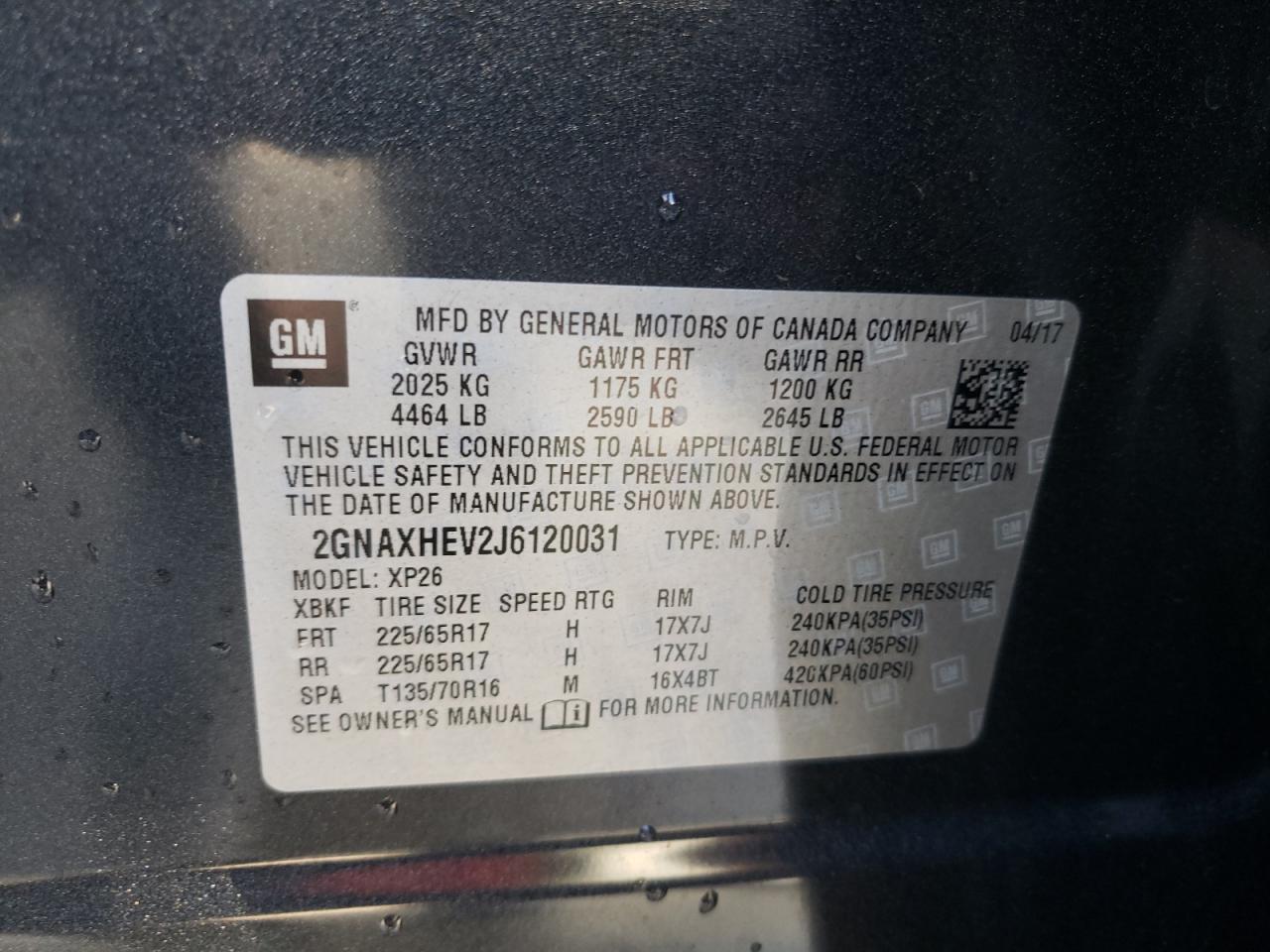 Photo 10 from auction – 2018 CHEVROLET EQUINOX LS with VIN 2GNAXHEV2J6120031