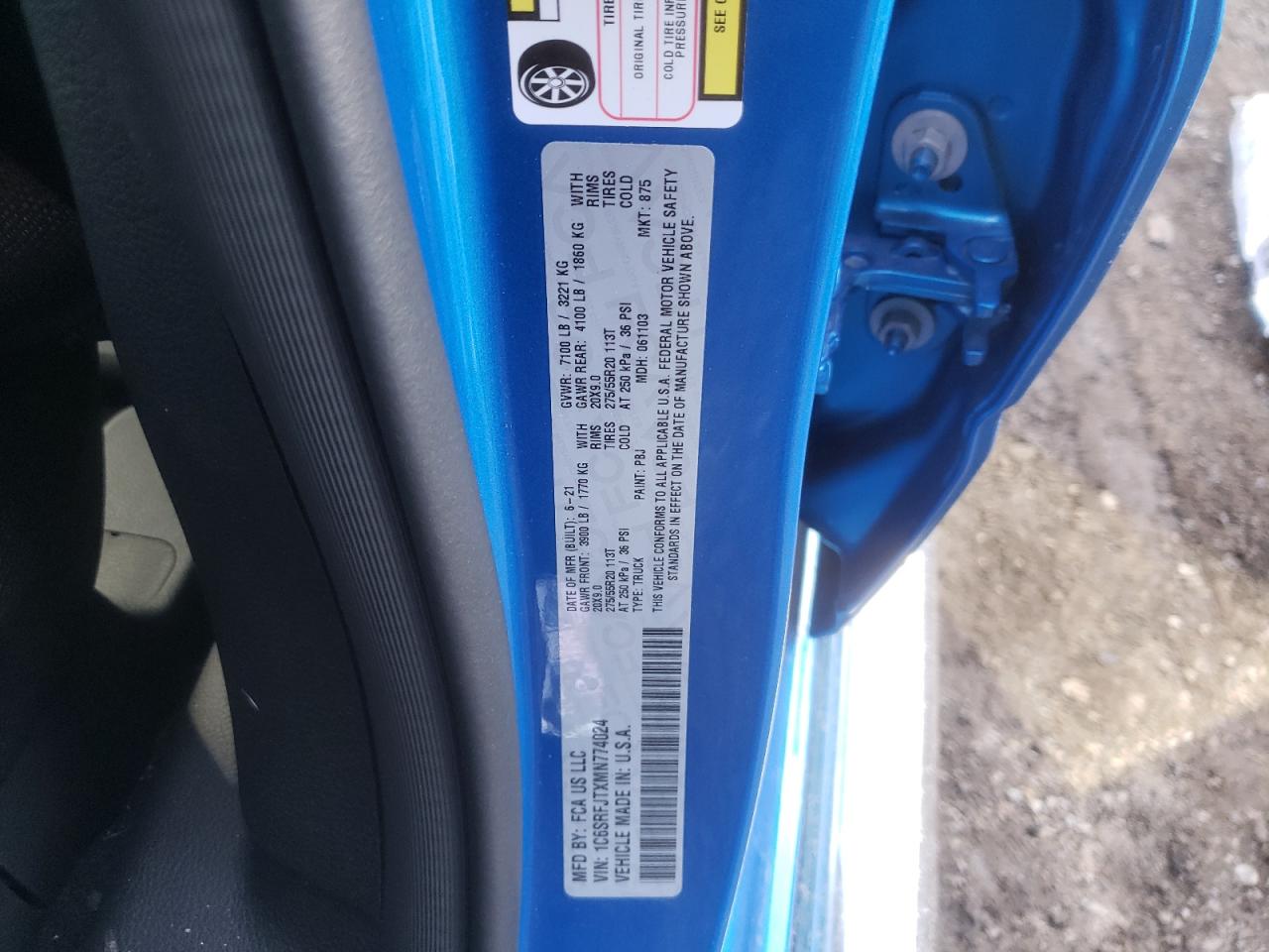 Photo 10 from auction – 2021 RAM 1500 LARAM with VIN 1C6SRFJTXMN774024