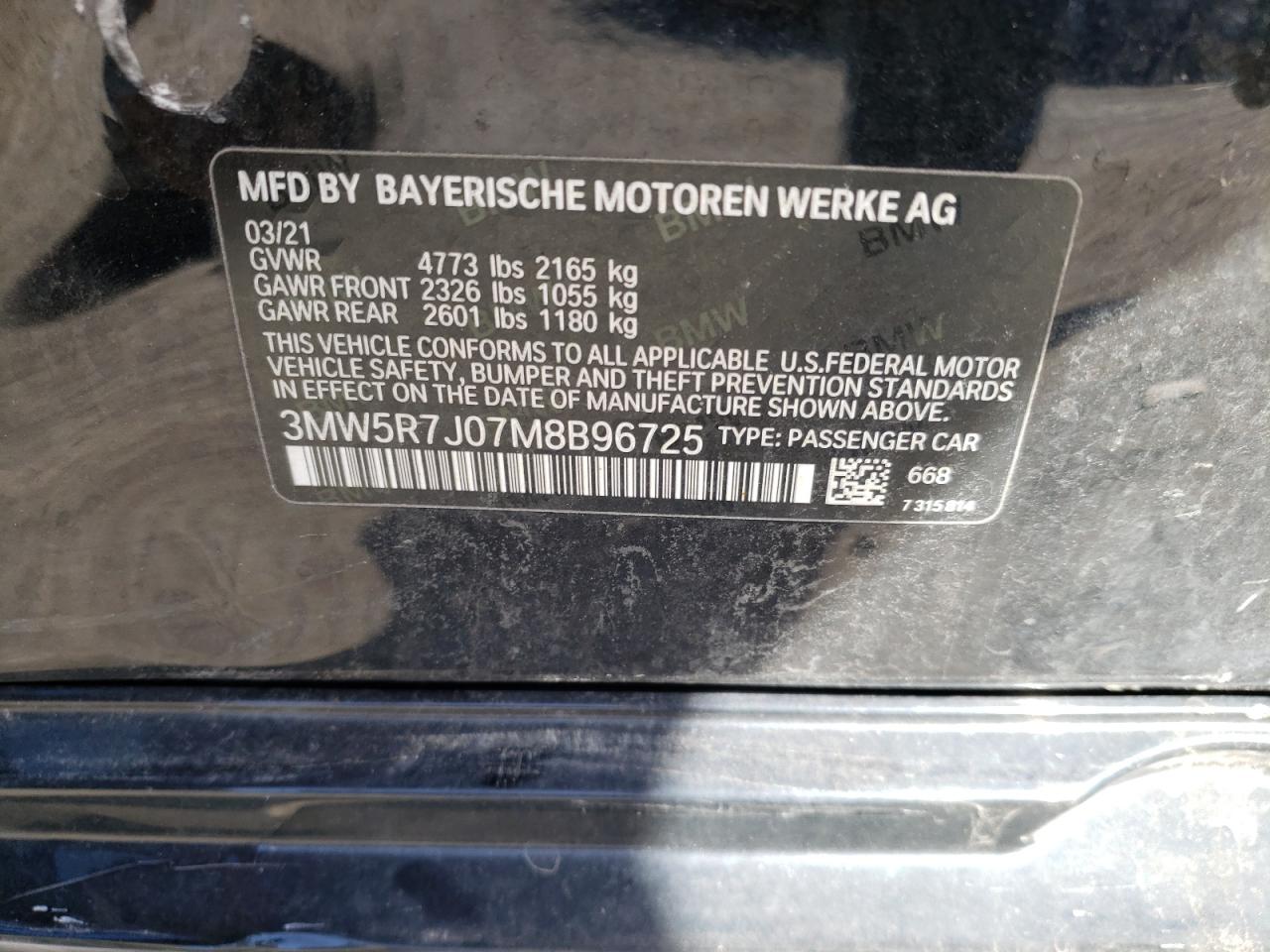 Photo 10 from auction – 2021 BMW 330XI with VIN 3MW5R7J07M8B96725