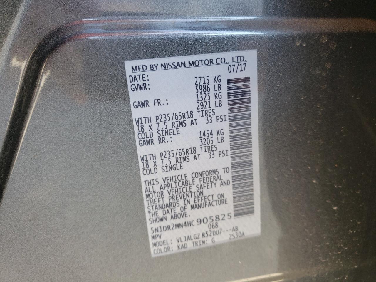 Photo 10 from auction – 2017 NISSAN PATHFINDER with VIN 5N1DR2MN4HC905825