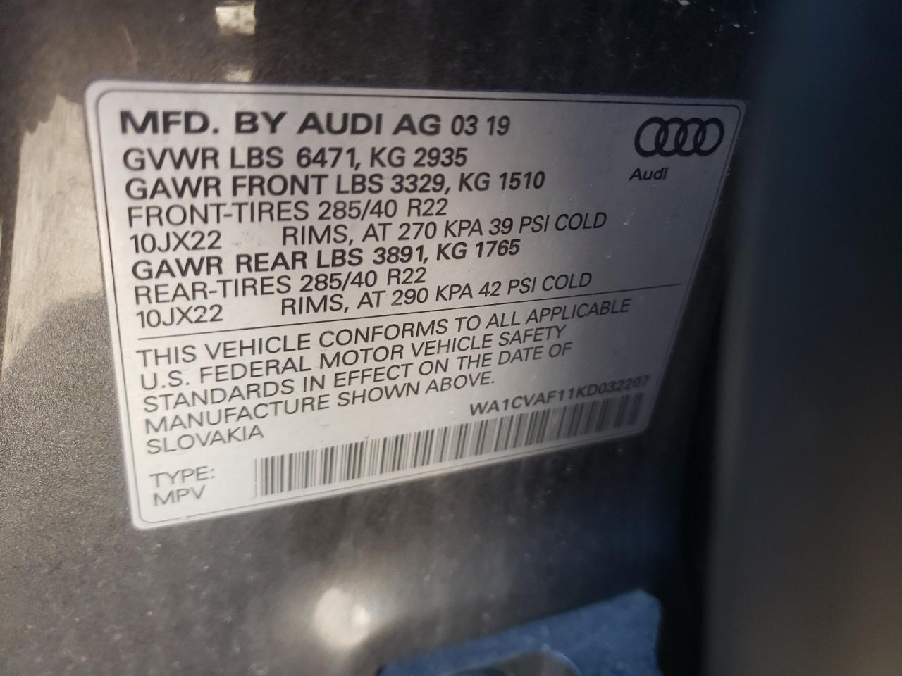 Photo 10 from auction – 2019 AUDI Q8 PRESTIG with VIN WA1CVAF11KD032207