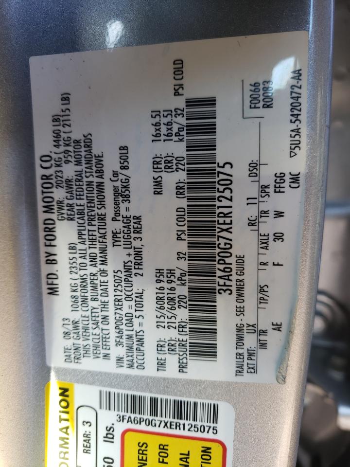 Photo 10 from auction – 2014 FORD FUSION S with VIN 3FA6P0G7XER125075