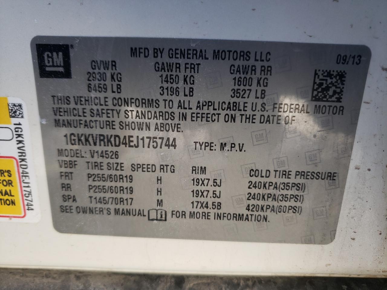 Photo 10 from auction – 2014 GMC ACADIA SLT with VIN 1GKKVRKD4EJ175744