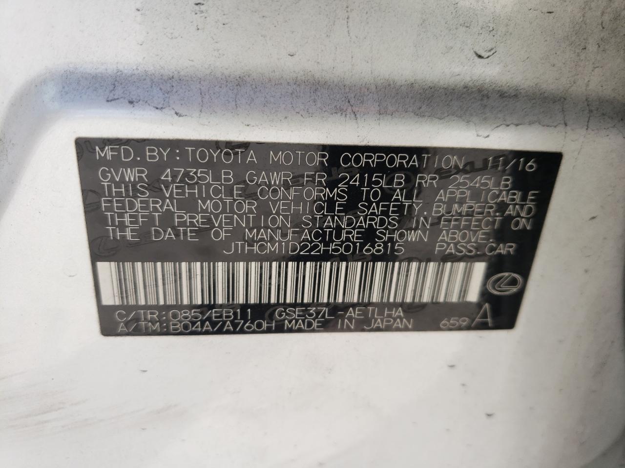 Photo 10 from auction – 2017 LEXUS IS 300 with VIN JTHCM1D22H5016815