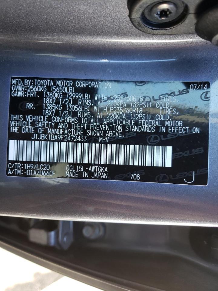 Photo 10 from auction – 2015 LEXUS RX 350 BAS with VIN JTJBK1BA9F2472433
