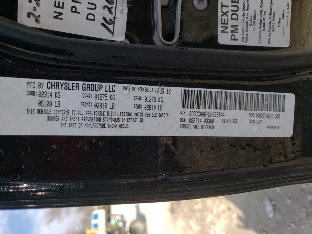 Photo 10 from auction – 2013 CHRYSLER 300 with VIN 2C3CCAAG7DH533944