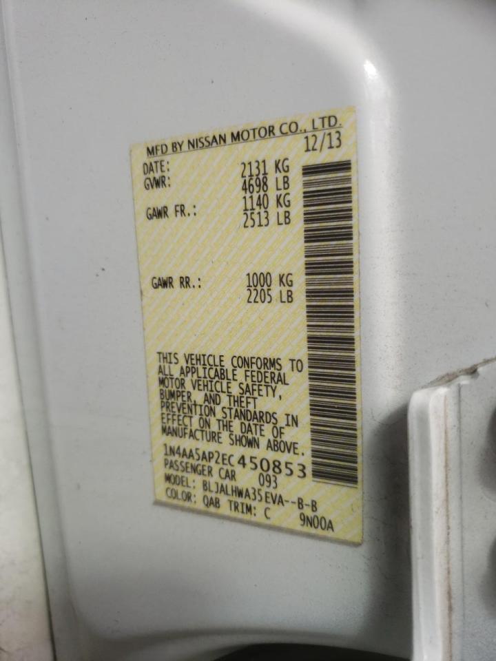 Photo 10 from auction – 2014 NISSAN MAXIMA S with VIN 1N4AA5AP2EC450853