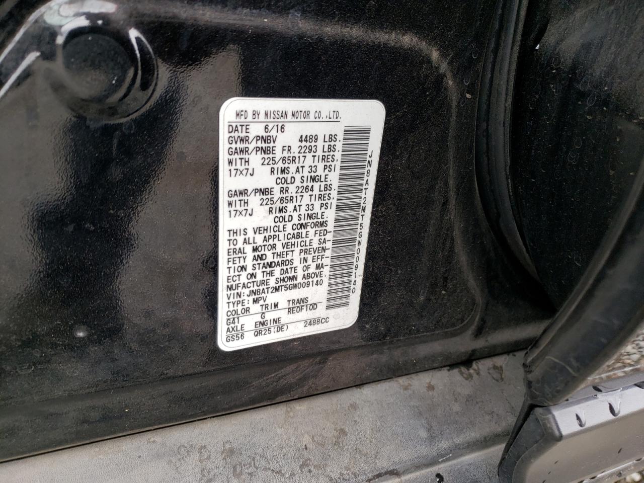 Photo 10 from auction – 2016 NISSAN ROGUE S with VIN JN8AT2MT5GW009140