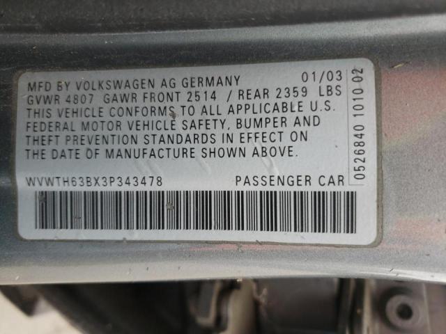 Photo 10 from auction – 2003 VOLKSWAGEN PASSAT GLX with VIN WVWTH63BX3P343478