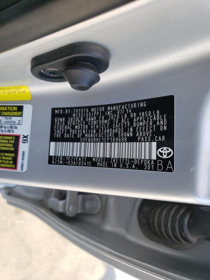 Photo 10 from auction – 2014 TOYOTA COROLLA L with VIN 5YFBURHE1EP169698