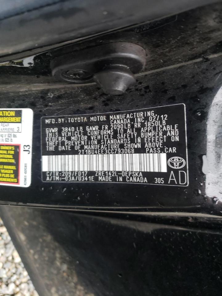 Photo 10 from auction – 2012 TOYOTA COROLLA BA with VIN 2T1BU4EE3CC793068