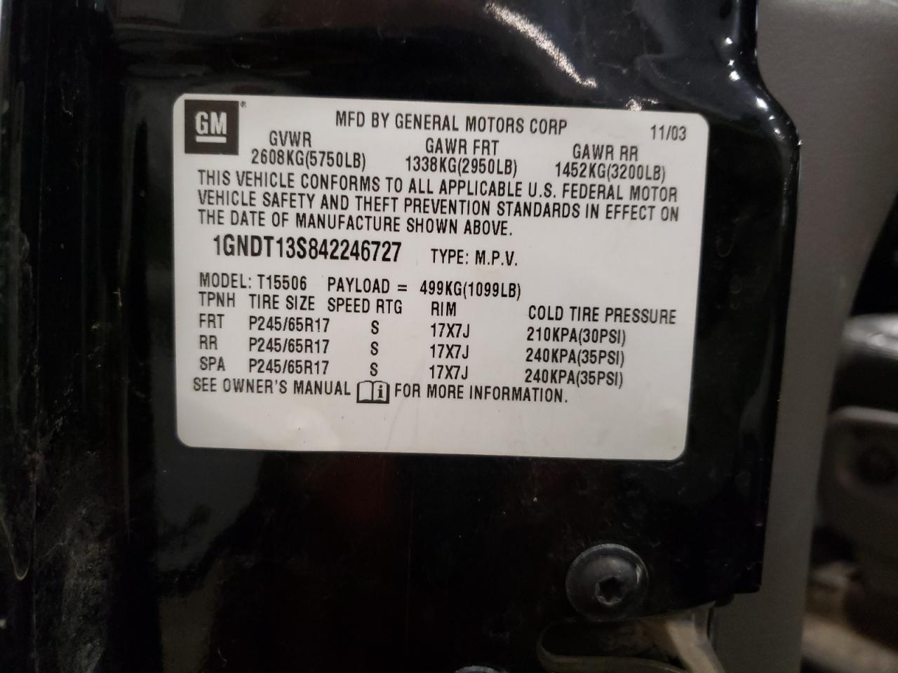 Photo 10 from auction – 2004 CHEVROLET TRAILBLAZE with VIN 1GNDT13S842246727