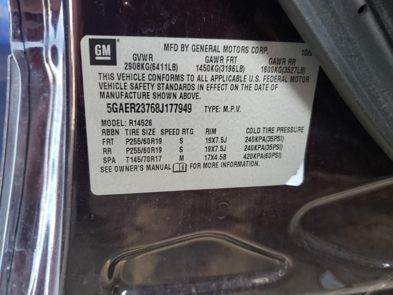 Photo 10 from auction – 2008 BUICK ENCLAVE CX with VIN 5GAER23768J177949